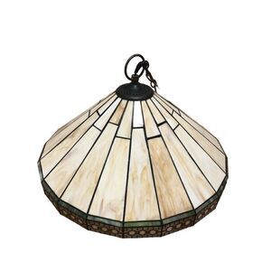 Vintage Stained Glass Swag Hanging Lamp Elegant Design Arts and Crafts Style
